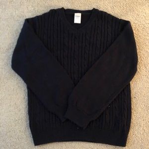 Navy V Neck Cable Knit Sweater